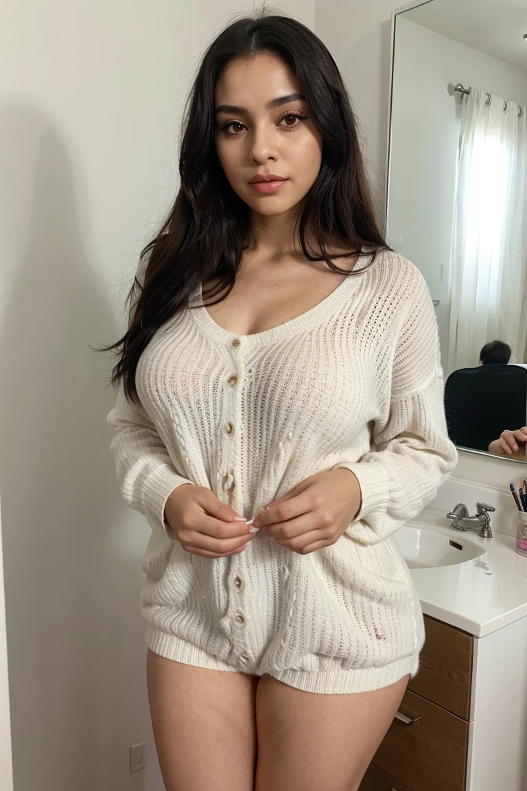 mandy kay, cabello largo, 20 years old, sonriente, off-shoulder sweater, perfect dynamic composition, hermosos ojos detallados. cara sexy.