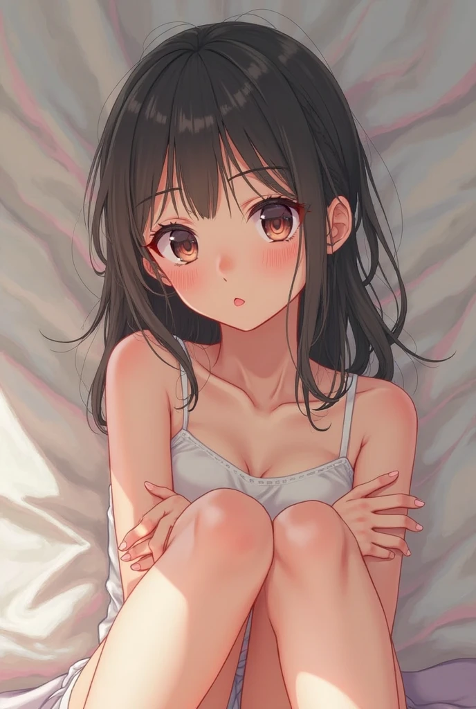low length、Brown Hair、Bun Hair、black eye、Light clothing