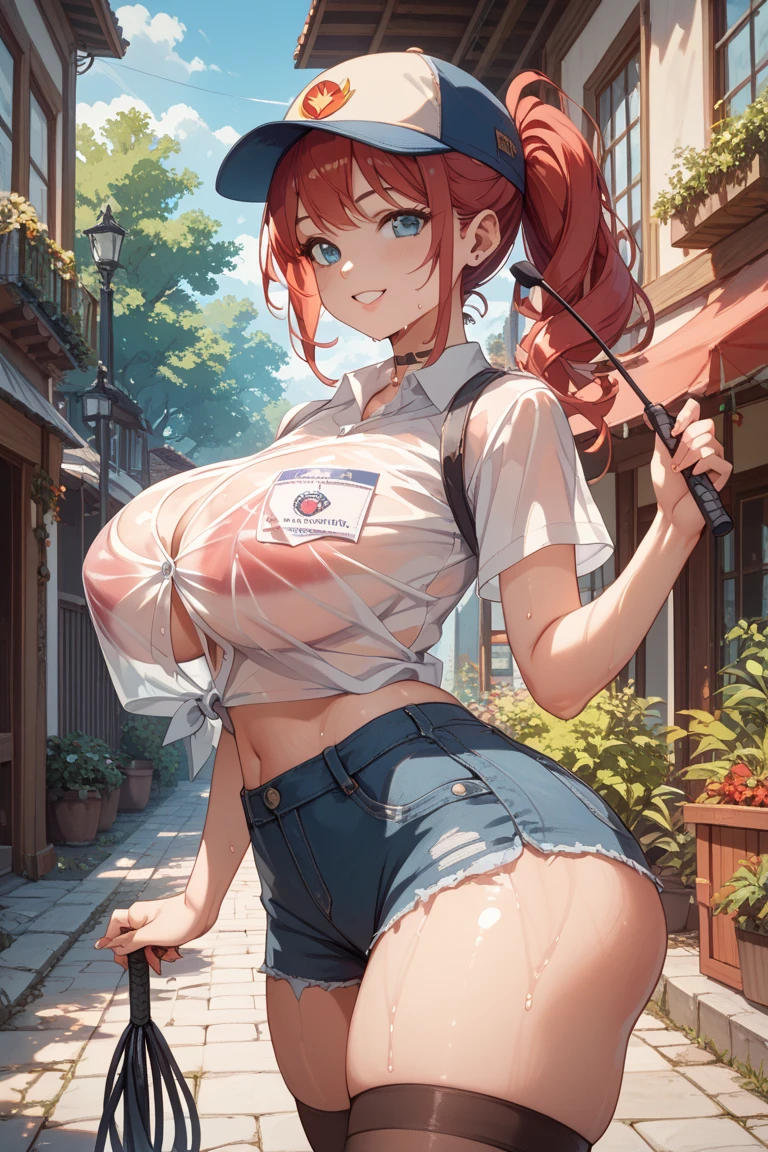 (highest quality)、big head、Confused face、(big breasted clara:1.2) On the street wearing blue jeans and shirt、whole body、????? nipples、ahegao、(BIG ASS)、nipples