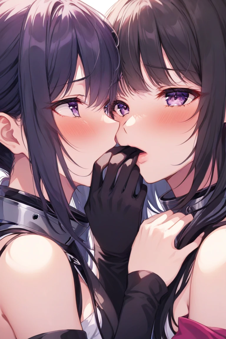 two anime girls licking a cock together, ffm threesome, oral, 2girls, , , multiple girls, fellatio, threesome, penis, group sex, cooperative fellatio, black hair, (black dress), fingerless gloves, multicolored hair, green etes hetero, 1boy, pale skin, licking, closed eyes, braid, long hair, hairband, purple eyes, looking at viewer, white hair, long hair, ponytail, gradient hair, heterochromia, blue eyes, red eyes, white coat, sports bra,