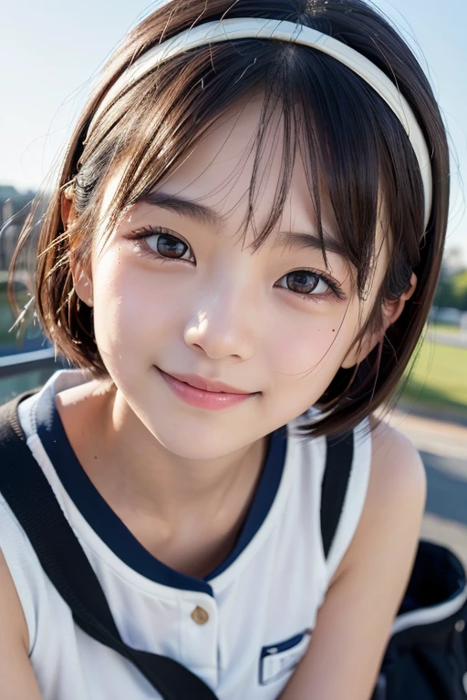 (8k, Highest quality, masterpiece:1.2), (Realistic, Photorealistic:1.37), Very detailed, Perfect Anatomy, Japanese, 18-year-old, girl, cute, Small eyes, bikini,、smile
