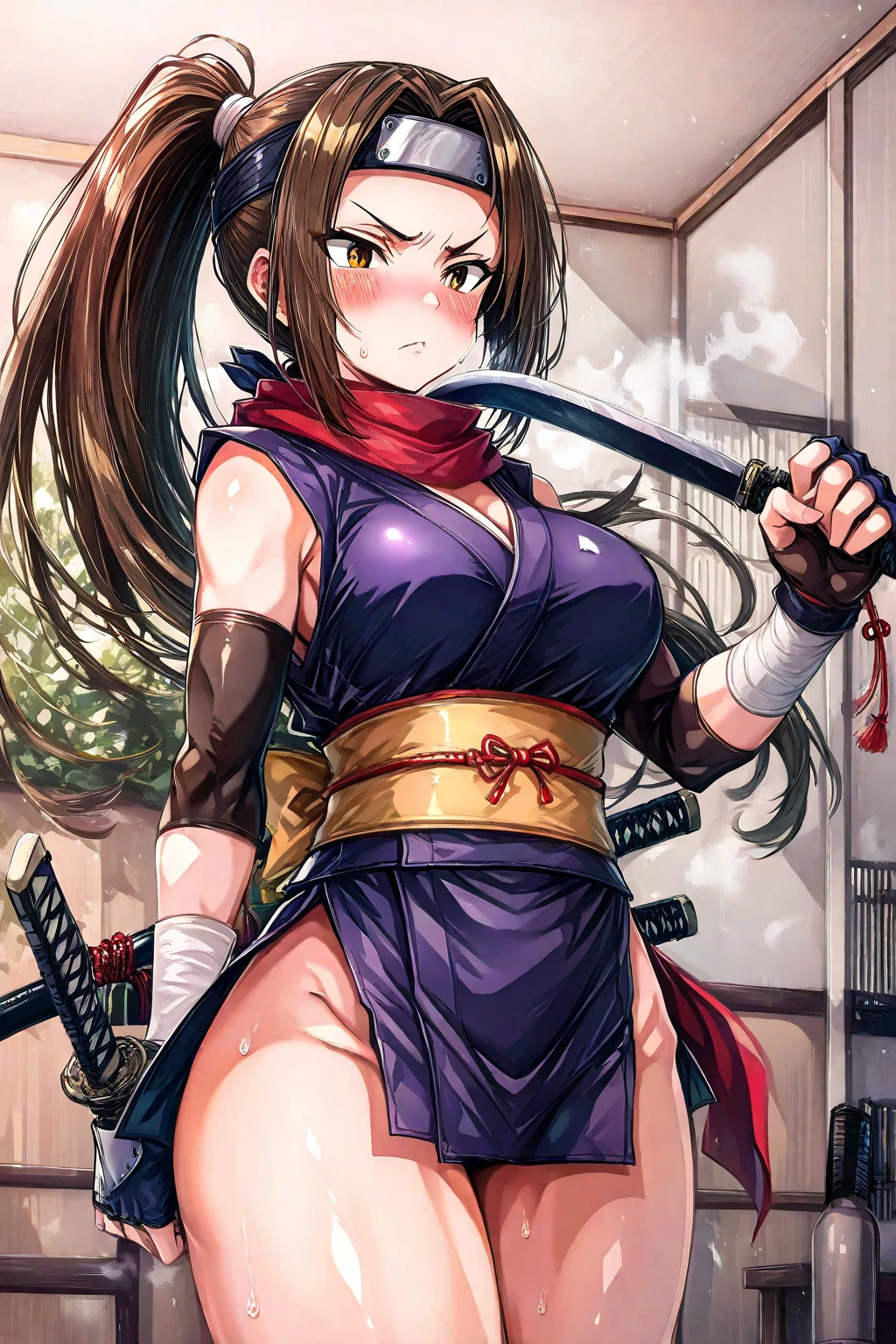 (masutepiece, Best Quality:1.3)
Kasumi, 1girl in, Solo, Long hair, breasts, Looking at Viewer, Bangs, Large breasts, Brown hair, thighs thighs thighs thighs, Dress, bow ribbon, cleavage, Brown eyes, medium breasts, Underwear, Standing, Panties, ヘアーbow ribbon, braid, Short sleeves, Cowboy Shot, Komono, Puffy sleeves, 白いthighs thighs thighs thighs, Puffy Short Sleeves, Lips, sash, pelvis curtain, イエローbow ribbon, Realistic, Nose, arm guards, (Inside the execution ground:1.6),hypnoLora,
Empty eyes