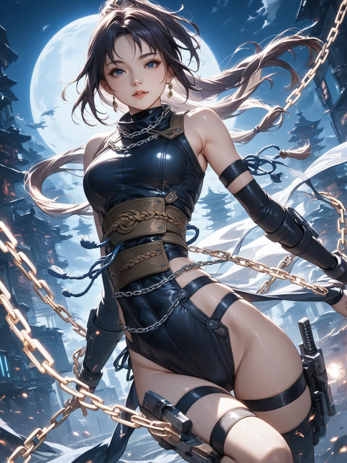 young woman, in the abyss, style dark and calm, Tattoos