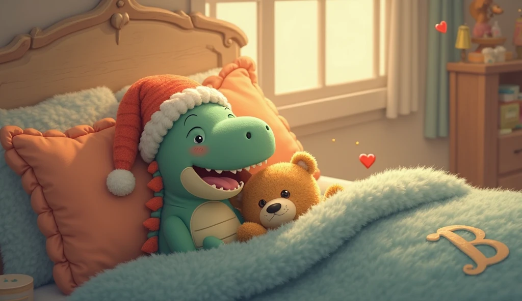 looking AAA film, sleeping little girl, teddy bear fighting dragon, night, toys, fire,