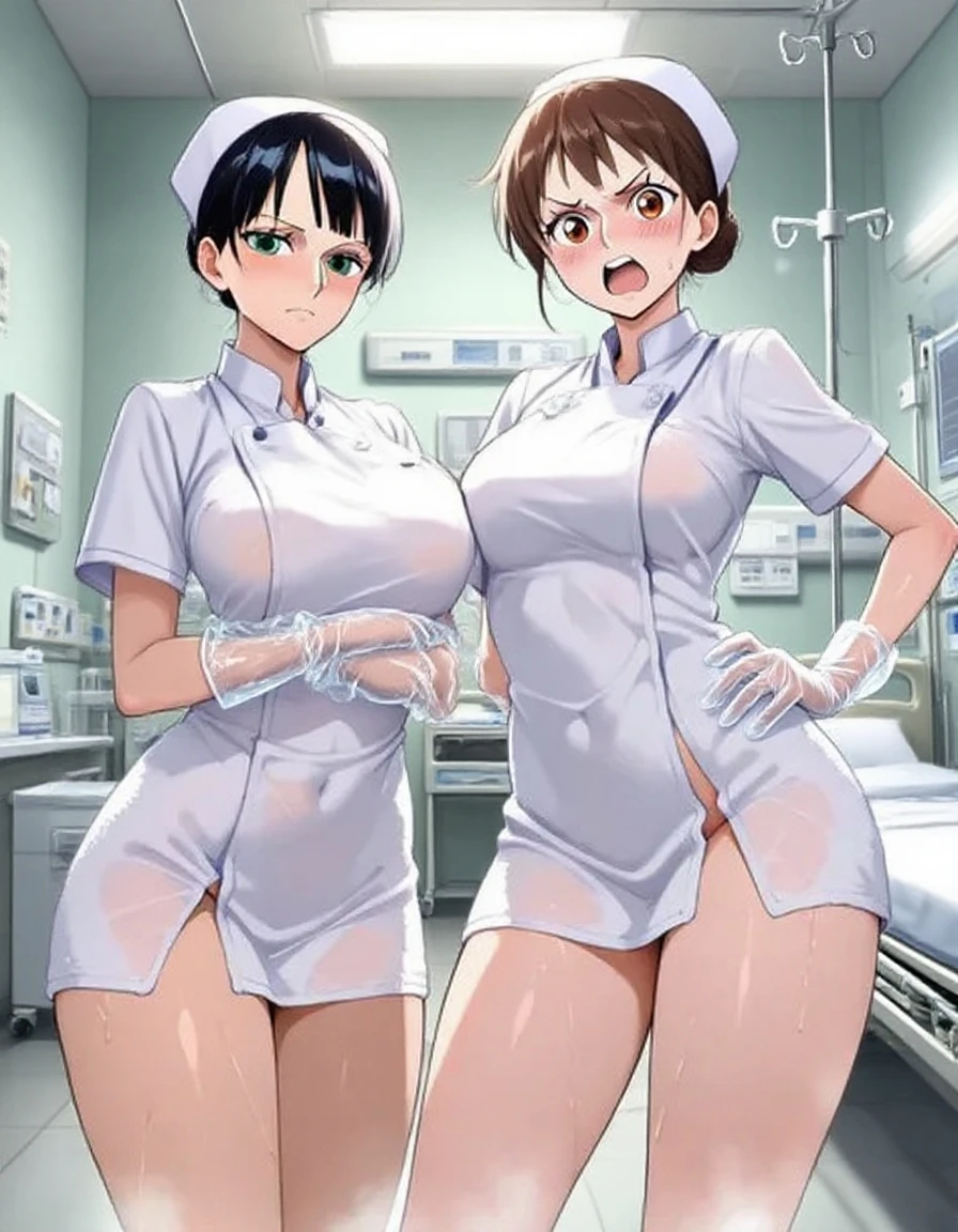 (((Pixel Perfect, Perfect in every detail,nsfw,,clothes lift,large breasts,bitch,1 girl))), alone, One girl, Ruka Sarashina, Blue Ribbon, big , (nurse), View your viewers, smile, In the room, Are standing