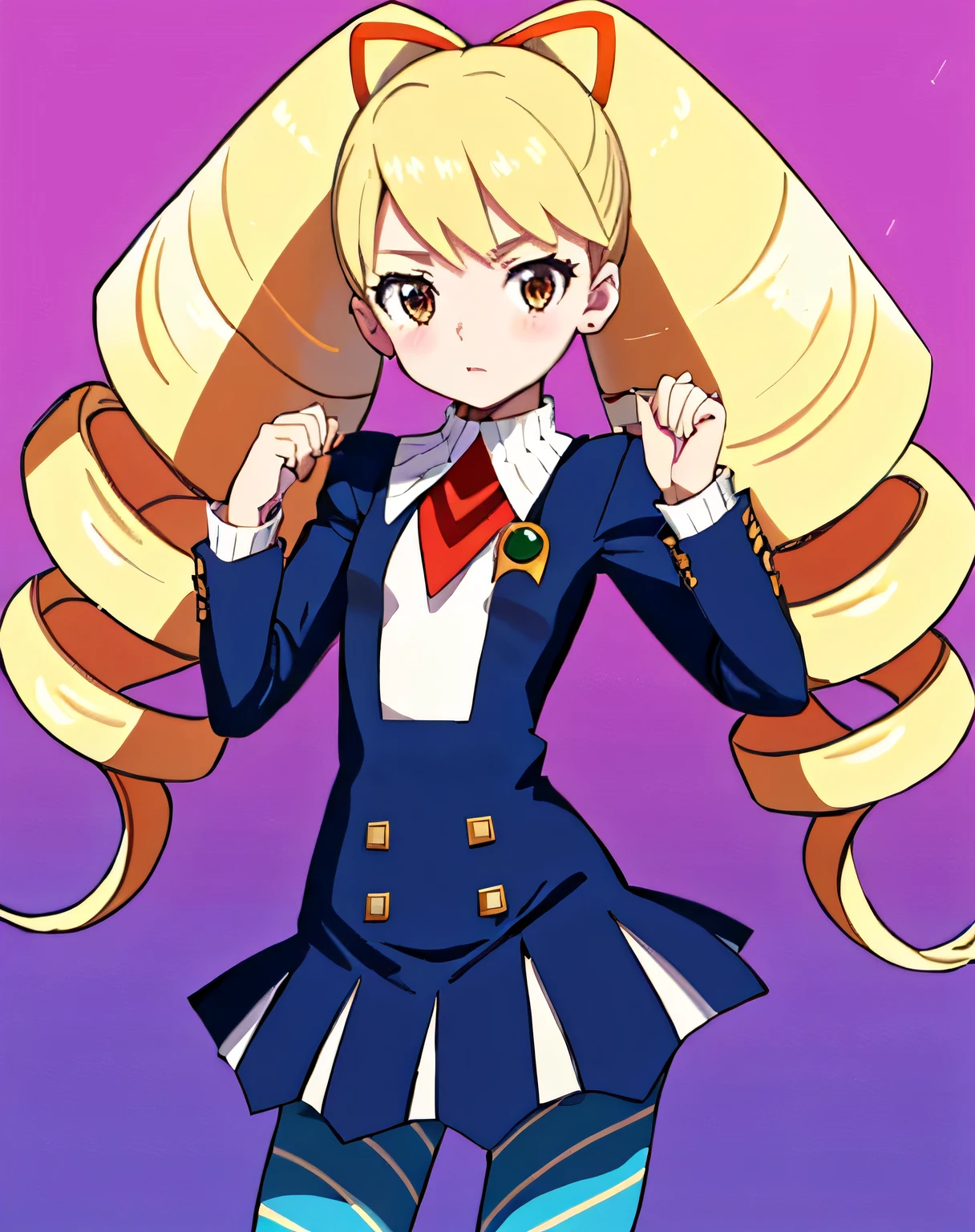 twintails,twin drills,dress,blue pantyhose,striped pantyhose