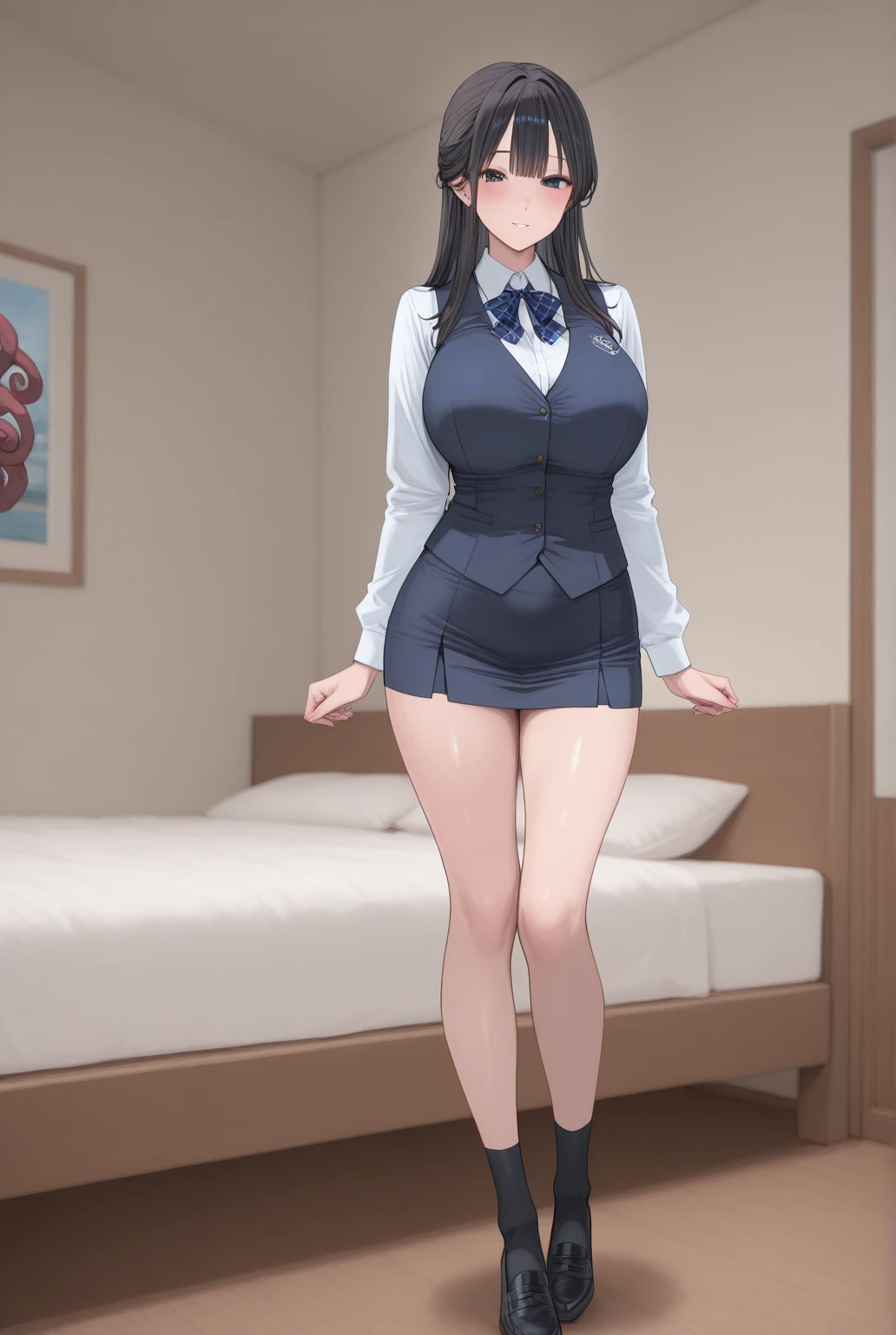 anime, woman1people 、business suit、pensil Skirt、Looking up from below,Blushing,Red lips,Sexy,Bedsit、Wear underwear、Sweat、lure、foot forcus、curvy、sedusive smile、pantyhose、MILF