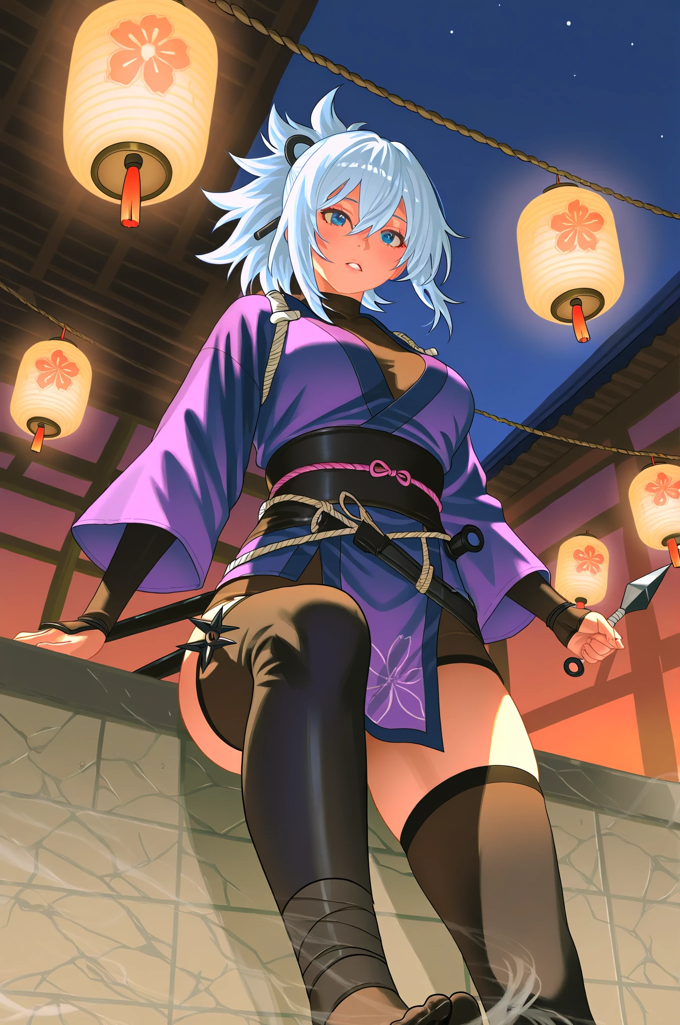 (masterpiece:1.4), (Highest quality:1.3), (high resolution:1.2), Perfect Anatomy, Well-formed face,Accurate depiction,Precise depiction,Beautiful depiction,(Rui々Shishi Body:1.1), (Healthy Body:1.1),(Shiny Hair:1.2), Well-formed face, Glassesをかけた, Glasses, Face, Lewd smile, Large Breasts,Big Breasts, Big Tits, Tight waist,Well-balanced body, Flexible legs, Flexible fingers, Viewed from the front, Ponytail, Clothes stuck with sweat, Erect nipples covered by clothes, Black Ninja Uniform, Black kimono, Kimono with slits, Kimono that shows side boob, Worn clothes, Red lumbar girdle,Ninja clothing with short hem,Tights under the ninja outfit, spats, Black tabi socks, Blue Eyes, Strong eyes, Face, leaning forward, Kneeling, Hands on the floor, Support your weight with your hands, Climax, Arching backwards, Turn away, spread leg, mastur bation ,Showing off masturbation, Having someone watch me masturbate, masturbation behavior, sex toy, Dildo in pussy,long and thick dildo, Inserting a dildo into pussy, object insert in pussy, spread pussy, Beautiful Pussy, Pussy dripping with love juice, I can see the pussy, I can see the pussy, Pussy visible by shifting clothes, Convulsing in ecstasy,(girl trembling with sexual climax:1.4,), nsfw, Midnight, 真Midnight, Moonlit Night, Historical Dramas of Japan, Japanese-style room,Composition seen from the front, Masturbating while climaxing, Squirting, Pussy wet with love juice, Dripping love juice, Females in estrus, Girl begging for sex, 「Please me、master」, Girls who want to be raped, Lifting her clothes to show her pussy,Spreading her pussy,