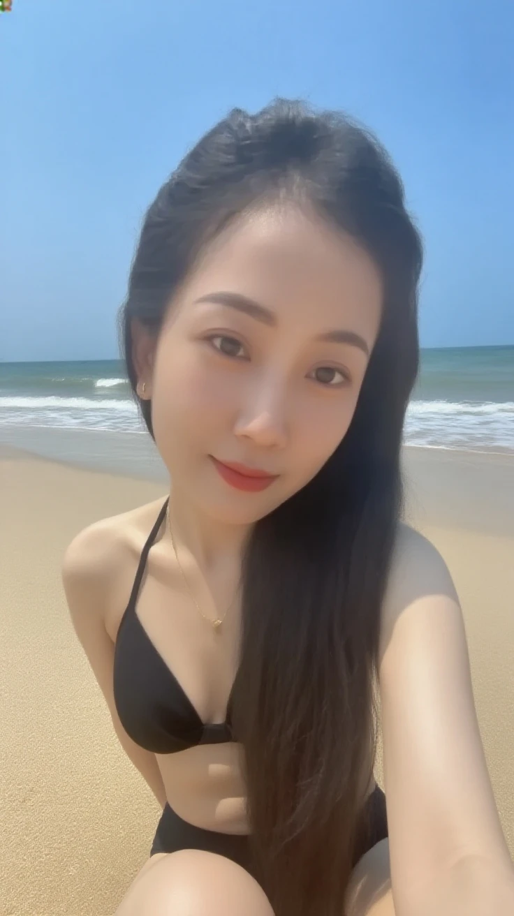 1 girl, alone, looking at the viewer, dark blonde long hair, hair is tied up, (Dark green sheer_Dress, See-through:1.2), brown eyes, Coastal rocky background, small breast , smile, realistic, masterpiece, 最high quality, high quality, High resolution,