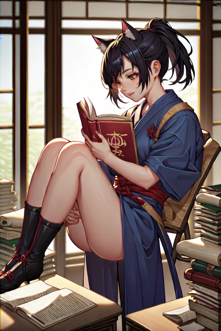 Masterpiece, best quality, solo:1, 1girl, more details, <lora:more_details:0.3>, <lora:Sellen-10EDRv8:1>, blue eyes, black hair, bangs, ponytail, necklace,barefoot, long sleeves, bandages, wide sleeves, disgusted, naked blue robe, sweaty, ruins, medieval town, nsfw, no lights, gaping pussy, hands on torso, magic, magic stones, books, <lora:Concept_disgust:1>, fingering, masturbation, sit, library