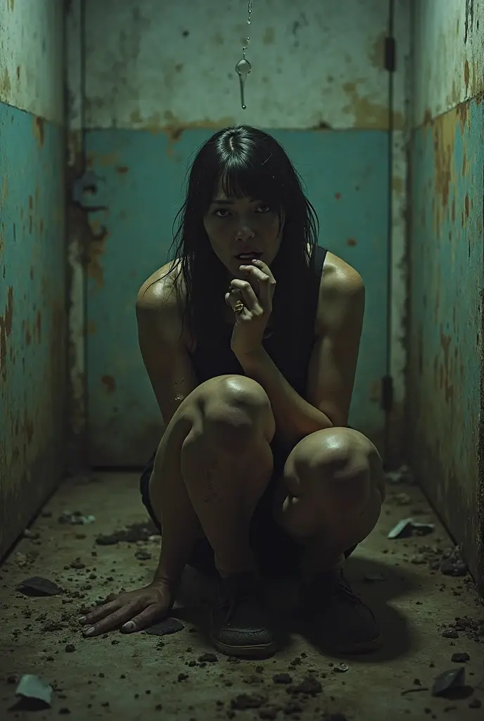 (YES SFW), A dressed girl desperately needs to relieve herself、(she wears a veil and a rag, a sheet around her waist, a shawl on her shoulders), (Correct anatomy of the fingers)、（Draw hands and feet separately)、very beautiful、Ideal proportions、small breasts、Very stylish、barefoot、(in a dark and dirty basement:1.37)、(((neat woman, Bright-eyed excitement, Pained expression,blush,half-closed eyes,please touch me,tempting viewer,i want you))),(sitting down,spread the legs apart,navy panties, (Squat with your legs wide apart:1.37), skirt on knees、(Place your hands on your knees and skirt)、(Anguished expression:1.4)、looking at the camera、Close-up、highest quality、Super detailed、Real、Beautiful proportions、Vibrant colors、Sharp focus、Tense atmosphere、Classical composition、art、Striking details、Artistic subtleties、Harmonious color palette、Sublime Beauty、Aesthetic perfection、Captivating eyes、Pure brilliance、Impeccable Features、Dreamy atmosphere、Sophisticated style、Timeless elegance、Finishing the masterpiece、Exquisite craftsmanship、Meticulous attention to detail、Sublime proportions、Artistic excellence、living work of art、Otherworldly charm、Fairytale-like setting、Unforgettable gaze、Majestic presence、natural breasts, Smoke and clouds roil around her, adding to the sense of epic scale and drama. The lighting is dark, gloomy, and realistic, creating a tense and ominous atmosphere. The perspective is from below, emphasizing the sheer majesty and power of the girl. [The character is surrounded by mist, evoking a mysterious and eerie atmosphere. The lighting is dark and atmospheric, with a red smoke adding a touch of sinister ambiance. The image is of the best quality, with a resolution of 4k and HDR enhancement, showcasing the utmost level of detail and realism, sfw, full body shot.]