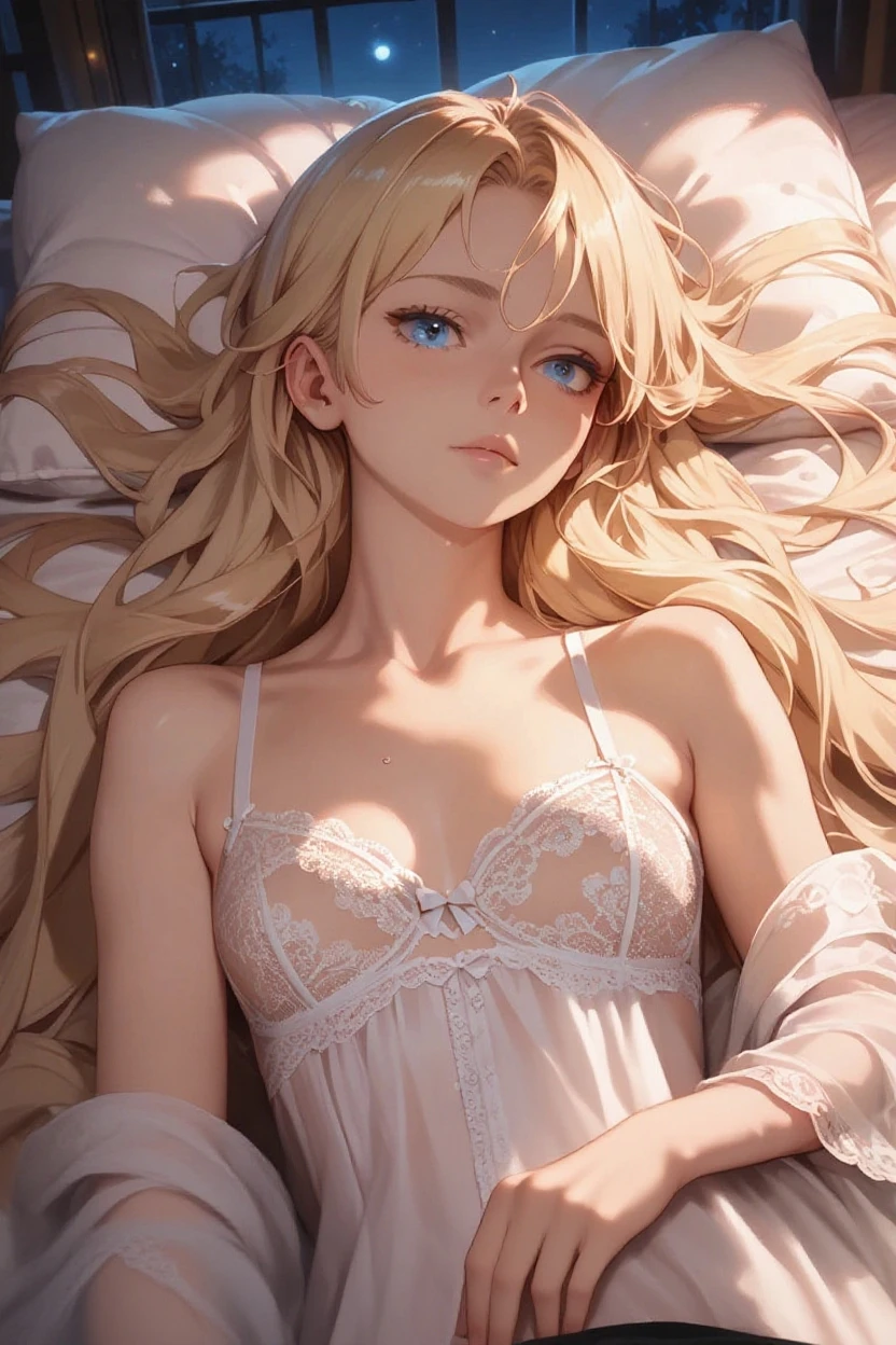 ((Best Quality, 8k, Masterpiece: 1.3)), Crisp Focus: 1.2, Blonde Beauties: 1.4, ((Layer Cut, Big: 1.2)), (Inviting a Man to Sleep in Bed, Open Legs: 1.2), Highly Detailed Face and Skin Texture, Detailed Eyes, Double Eyelids, Raw Photos, See-Through, Bra Black --auto --s2
