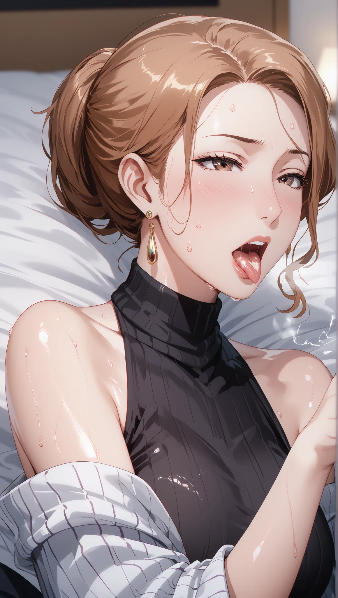 Two Women、Bunny girl、Enamel Bunny Suit、No sleeve、Erotic pose、Approaching the viewer with tongue out、Licking my tongue、Random pose、A flattering expression、Erotic look、Moist eyes、Streaks、Nipple swelling