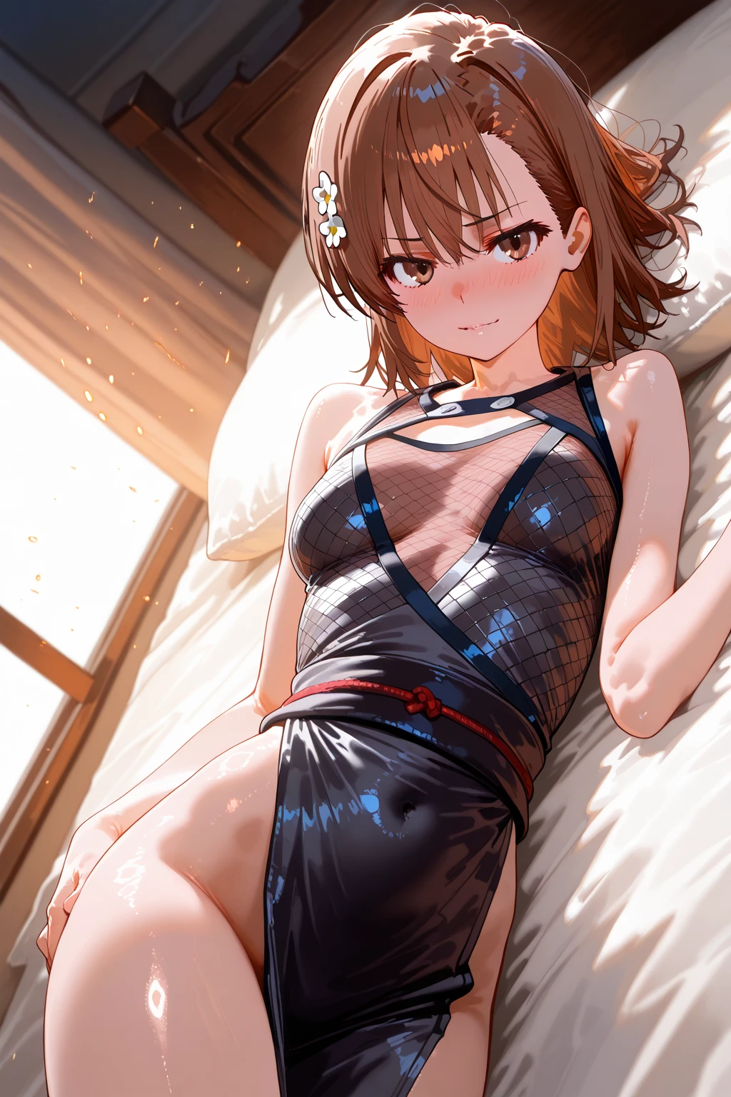 (master piece:1.8),(Best Quality:1.8),(ultra-detailliert:1.8),(8K:1.8),(superfine illustration:1.5),(A woman who draws beautiful pictures),Cute Girl,(Metallic Gold,lingerie:1.4),(Sexy Pose:1.5),to stand,(Bedrooms:1.6),Dynamic Angle,Random position,blue tone、