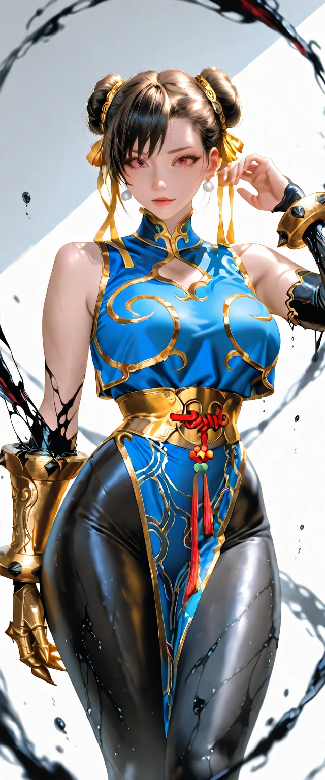 masterpiece, best quality, 1girl, solo, taki, blue bodysuit, fingerless gloves, arm guards, shoulder armor, mask