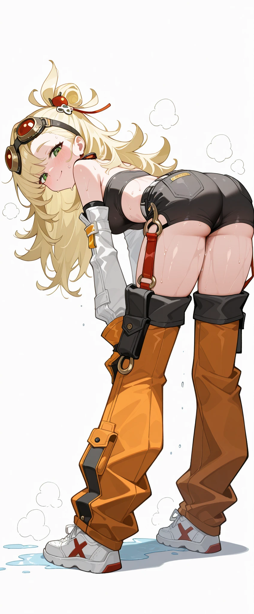 nsfw,(Petite),(boy),((Inserting a penis into the anus)),blonde low twintails,lips,(Voyeur),Sweat,White Breath,Looking down from below,Back view,Big Ass,((Groin bulge)),Ass up close,