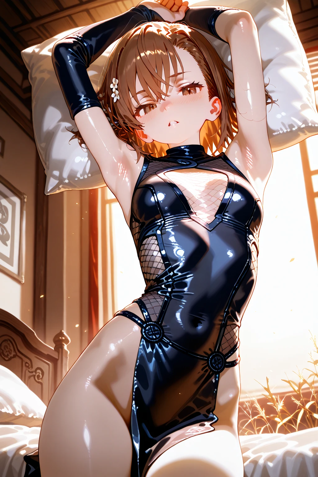 ((Best Quality, 8K, Masterpiece: 1.3)), Sharp Focus: 1.2, Beautiful Woman with Perfect Figure: 1.4, Slim Belly: 1.2, ((Layered Hairstyle, Room: 1.2)), (No Bra) (Large and Beautiful Hard) (Thin and Wet Buttons Up to Shirt Length: 1.1), (Tights Wet by Rain), (Rain, Street: 1.2), Wet Body: 1.1, Highly Detailed Face and Skin Texture, Detailed Eyes, Black Pantyhose, Double Eyelids, Sexy, CAOCOM' Chun Li, kicking action, full body