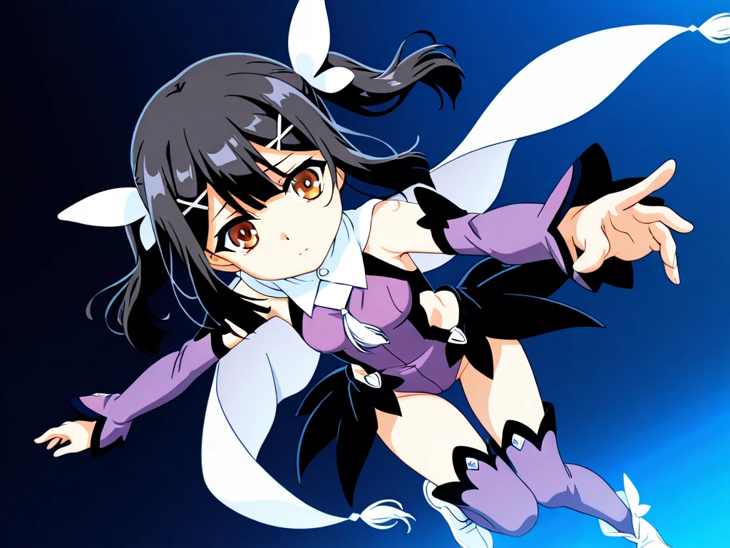 1girl, there is a woman in a costume, bunny girl, spellcasting pose,black hair, short hair, purple eyes, dark skin, lunar themed attire, black and white maid dress outfit with a short skirt, doing a sassy pose, fishnet stockings, perfect dynamic pose, magical roses around her
