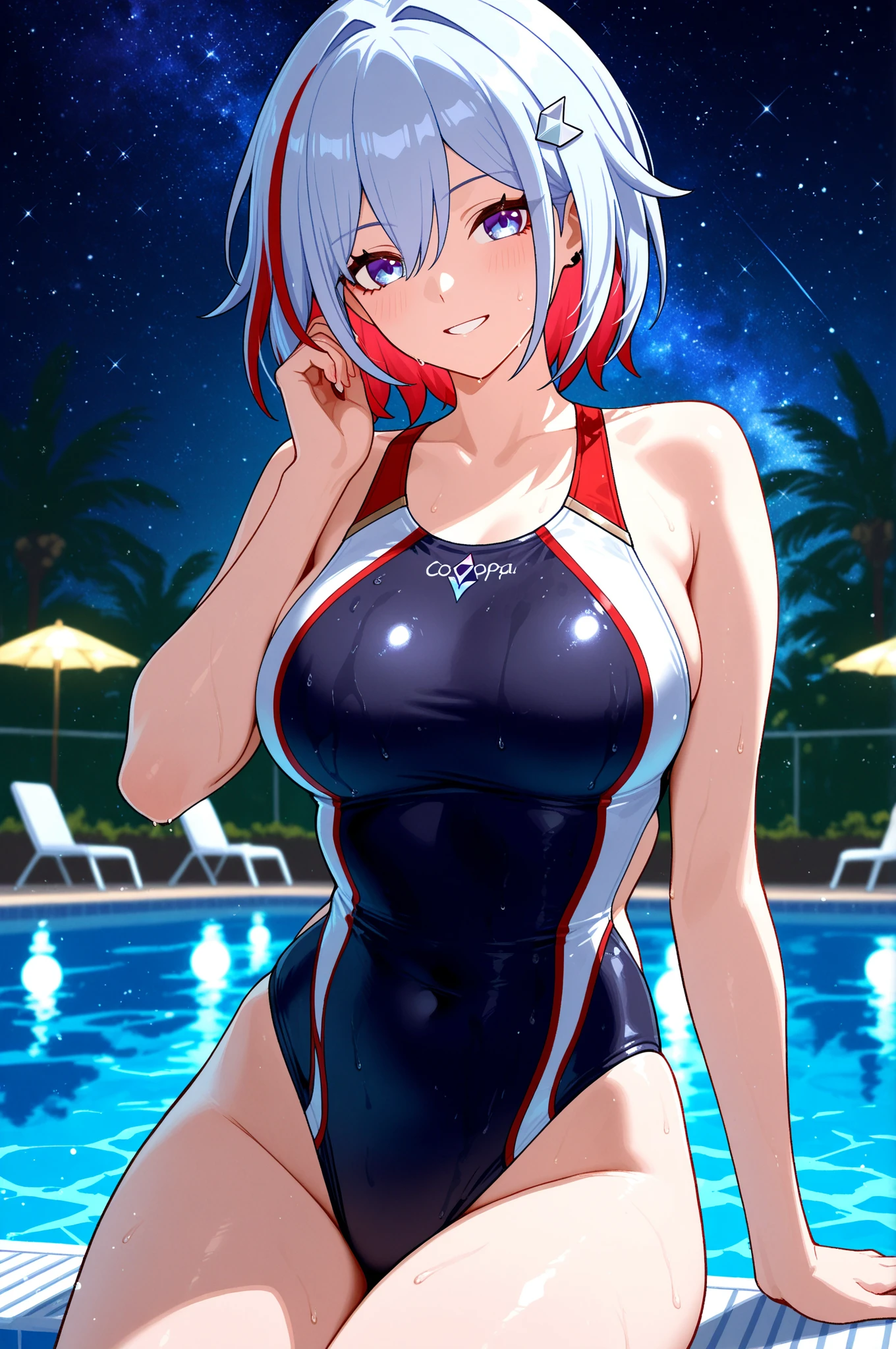 (mega boobs:1.3), (((Safe and secure、Zero Two、everyone、safety sensor、Absolutely safe、SFW, safety)))、 (extremely detailed, Highest quality、masterpiece、detailed、 Highest quality, Official Art, beautiful:1.2), Cinema Lighting、(45 degree light from the front,Subsidy light、Soft Backlight、Strong Shadows、Natural blue and orange color scheme), Accurate human body、Knowledgeable person、Correct five-finger、RAW Photos、 4K - ultra-vivid、Highest quality, masterpiece, Ultra-high resolution, (reality: 1.4), Lighting that matches the atmosphere of the space、

(Oilskin,Glowing Skin、Realistic skin texture、細部までbeautiful肌), (Sparkly red glitter gloss eyeliner:1.1, jirai make up:1.2)

(night:1.8), (((nightclub Night pool:1.5))), 
1 Woman Standing, (Photo ID Card Lanyard), Mature Woman, bangs, Moaning, Release your lips, blush, sexy, Delicate illustration super detailed BREAK /(indoor、Casual love hotels in Japan))"Maxi tight dress:1.5, sexy face:1.3, Big cleavage:1.3),