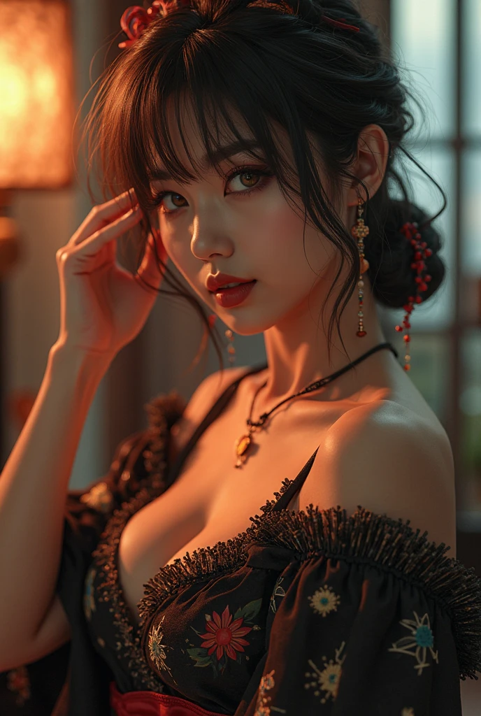 Japanese female actor playing blackjack in a casino、Japanese female actors with gambling addictions、very beautiful、Elaborate and detailed faces、Beautiful detailed bloodshot eyes、Wearing evening dress、Big Breasts、Gorgeous necklace、Luxurious rings、Beautifully detailed fingertips、Gorgeous hair ornament、Sweating profusely、grinding teeth、Detailed messy hair、Mental instability、Clothes are disheveled、my hands are shaking、Comical expression