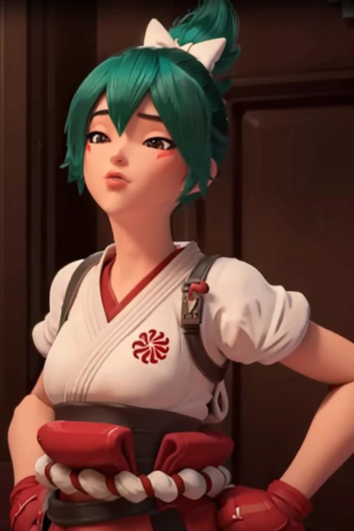 (((Fighting pose))),realistic, realism, photorealism, photo-realistic, high contrast, (photorealistic:1.4), 8k high definition detailed realistic, (best quality, masterpiece:1.2), posing for the camera, photon mapping, radiosity, physically-based rendering, best quality, highly detailed, 1girl, owkiriko, green hair:0.6, looks at the viewer, red dress, ((glowing eyes)),