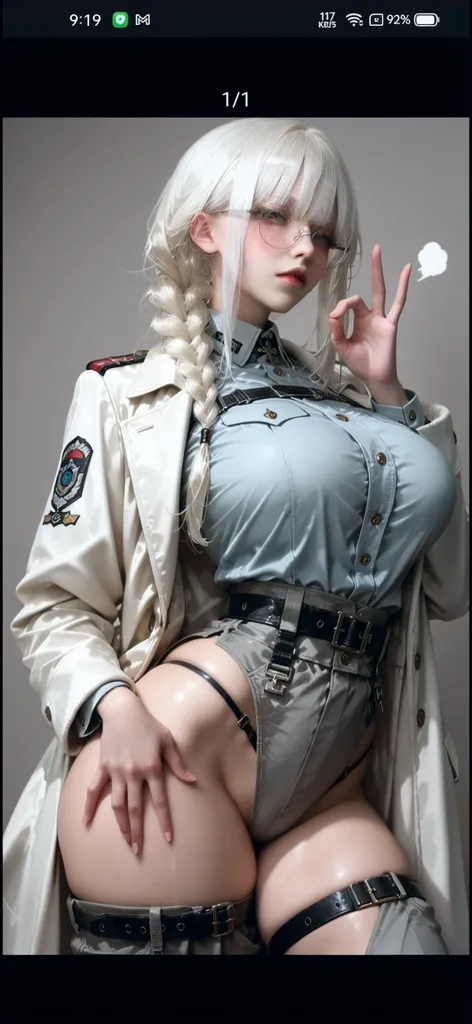 1gir,wearing police hat,silver hair,big butt,big boobs,high res,hyper realistis, ultra detail