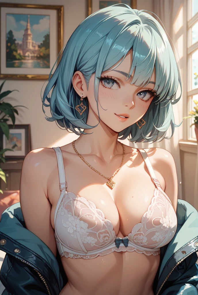 highest quality, Highest image quality, masterpiece, tamaki, green eyes, mole under eye, bikini