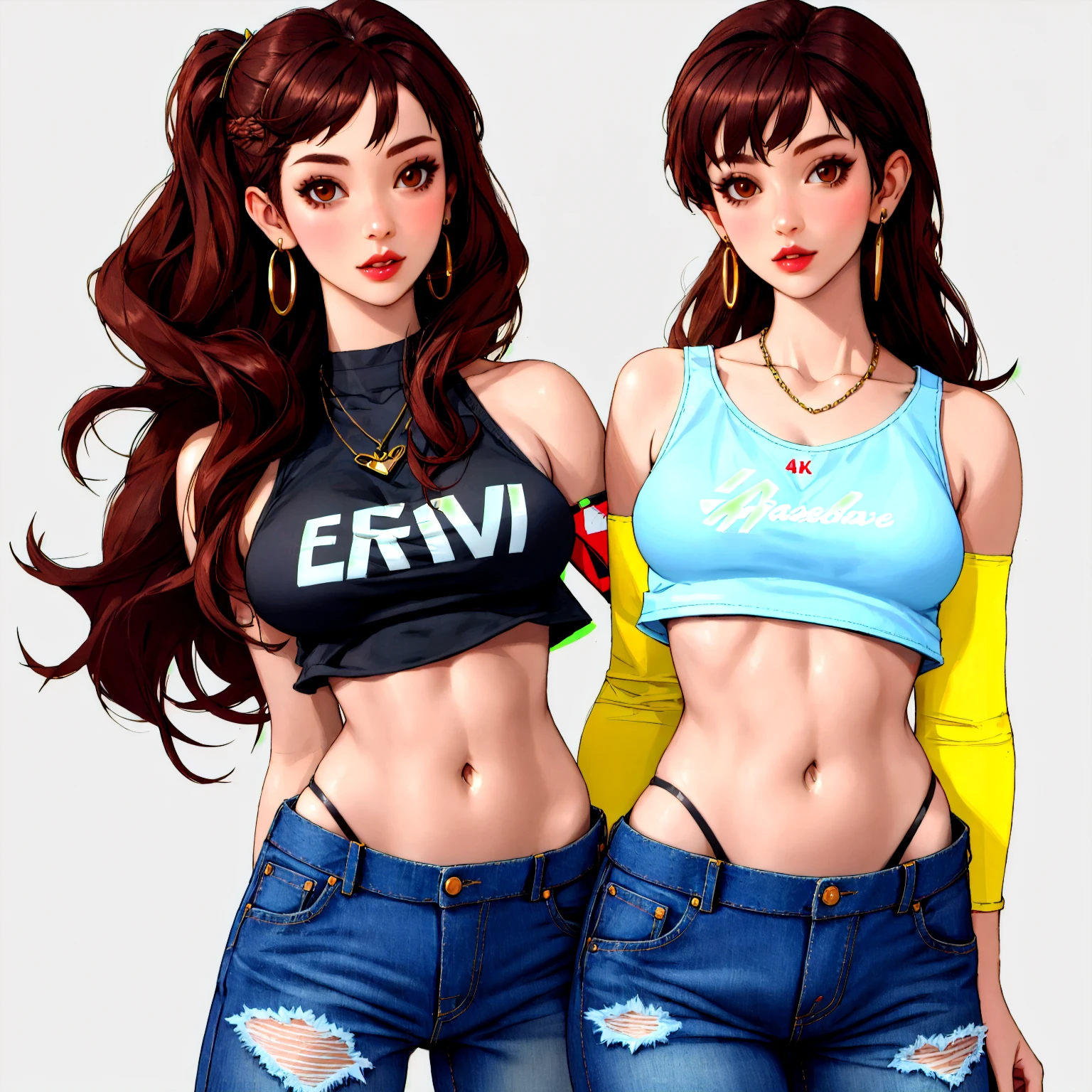 (Disney-Pixar Style:1.2) (Beautiful Mature Woman:1.15) (Mature woman 50 years old)  Slightly droopy eyes、Beauty、Medium Hair、Brunette, Hazel Eyes, Tight T-shirt, Skinny jeans、Slender figure、Model Body Type、(Beautiful breasts:1.2), Cleavage, (whole body, Zoom out:1.1)