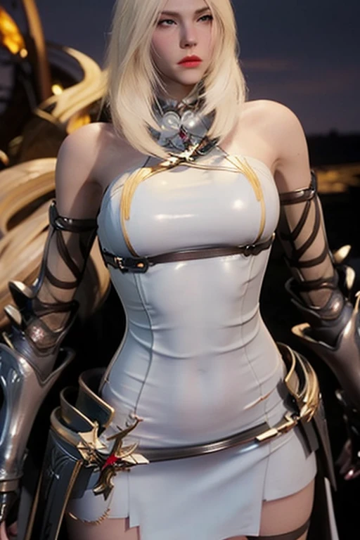 top-quality、​masterpiece、超A high resolution、(Photorealsitic:1.4)、Raw photo、女の子1人、a blond、glowy skin、1. Steampunk Angel Cyborg、large metal wings、((super realistic details))、portlate、globalillumination、Shadow、octan render、8K、ultrasharp、Colossal tits、Raw skin is exposed in cleavage、metals、Details of complex ornaments、Steampunk details、Hydraulic cylinder、highly intricate detail、Realistic light、CGSoation Trends、a purple eye、radiant eyes、Facing the camera、neon details、Mechanical limbs、blood vessels connected to tubes、Mechanical vertebrae attached to the back、mechanical cervical attaching to neck、cowboy  shot、Wires and cables connecting to the head、Sumerian details、Small LED lamp、