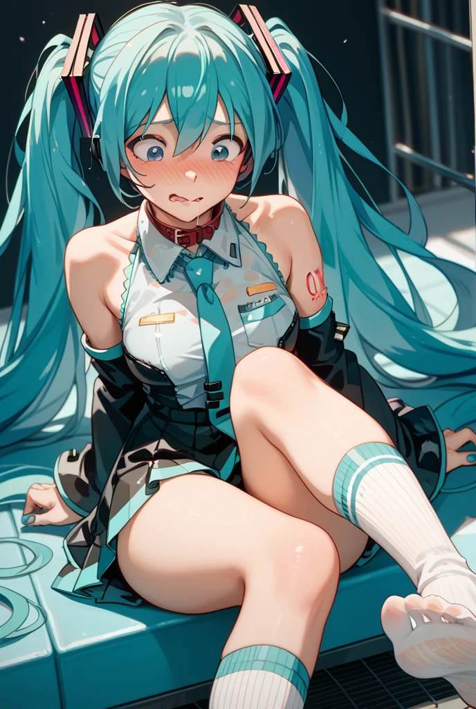 NSFW，miku hatsune，high-level image quality，red blush，Girl trembling with sexual climax，legs up，Sweat，Full limbs，complete fingers，a park，attract the audience&#39;s attention，Ejaculation on clothes，Ejaculation all over the body，fullnude，Tremble，back，playground equipment in the background，