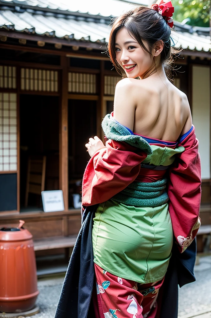(Best Quality),The scene where the kimono grabs you while trying to tear it apart, Multiple arms grab the kimono,Emphasize the expression of trying to pull and break the fabric of the kimono,Strong wind expression that grabs the fabric of the kimono,Cute Japan Model Girl