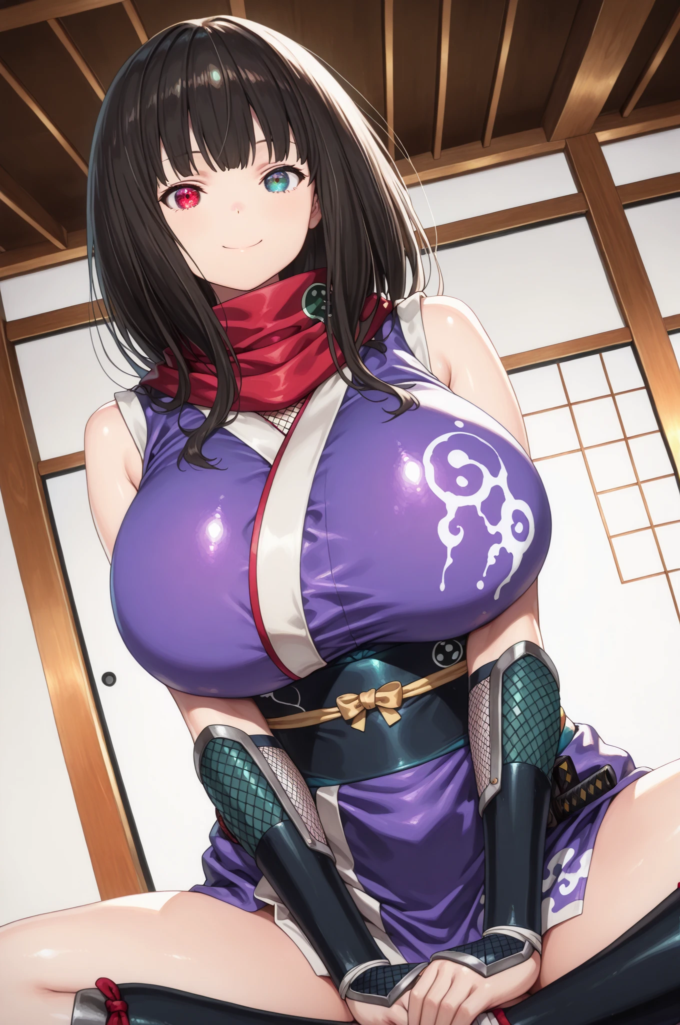 (from below), (squatting, spread legs, arms behind head), ((((Huge Breasts,  Narrow waist)))), Nightingale&#39;s costume from fgo, ((((blush)))), ((((Sweat)))), vapor, ((((black surgical mask)))), pink hair, Braiding, big breasts, nurse cap, Revealing clothing, Short sleeve, layered bikini, Purple Bikini, green bikini, Green gloves, Elbow hand pockets, Pink Belt, Black Skirt, mini skirt, Green knee socks, Garter Straps