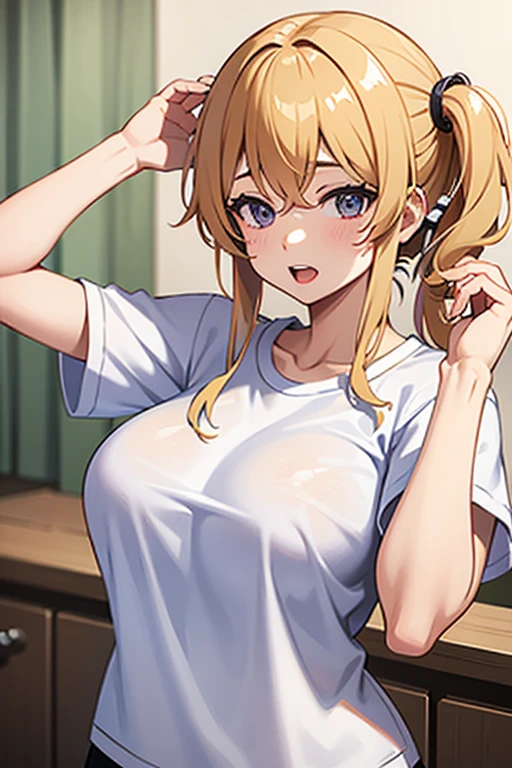 perfect lighting,masterpiece, best quality, ((mature female)),  30yo female, 1girl, downblouse, loose shirt, cleavage, solo