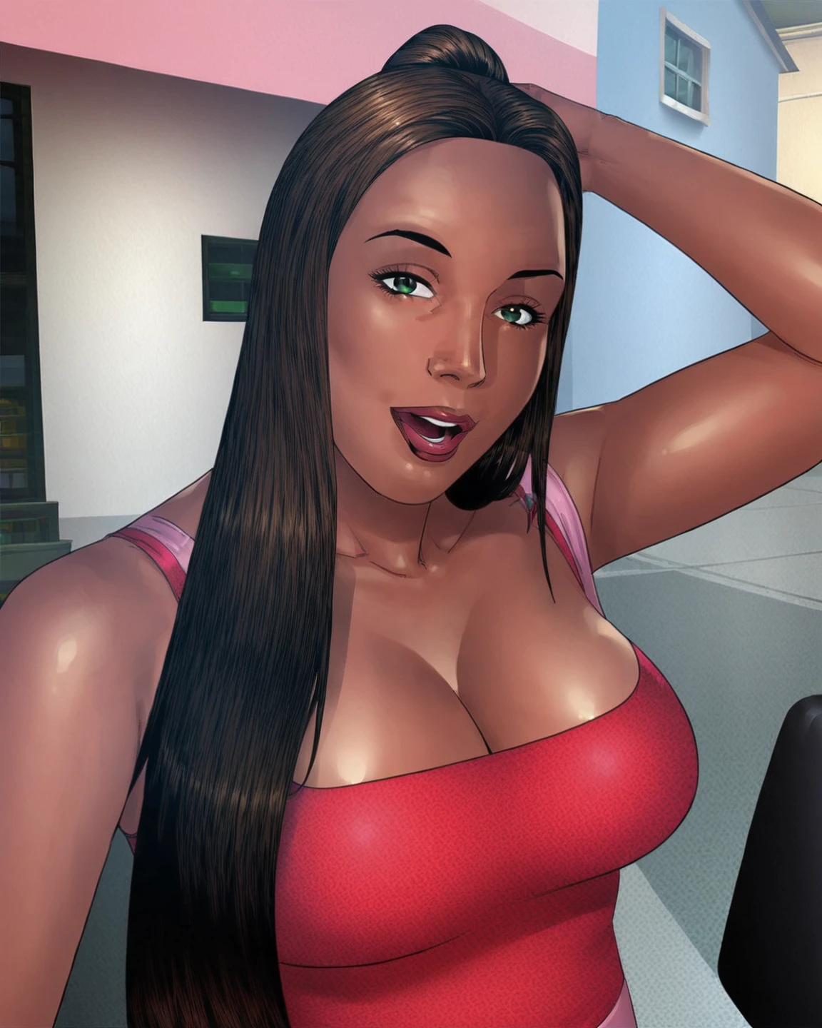 a close up of a woman in a black bikini holding a cell phone, in a black betch bra, Violeta Myers, sfw seios enormes, peituda, thick lips, angelawhite, muito suado, Tiro de busto, o super quente e sexy, busto muito grande, Parece Fabiula Nascimento, Seu peito, sensual, corpo quente sexy