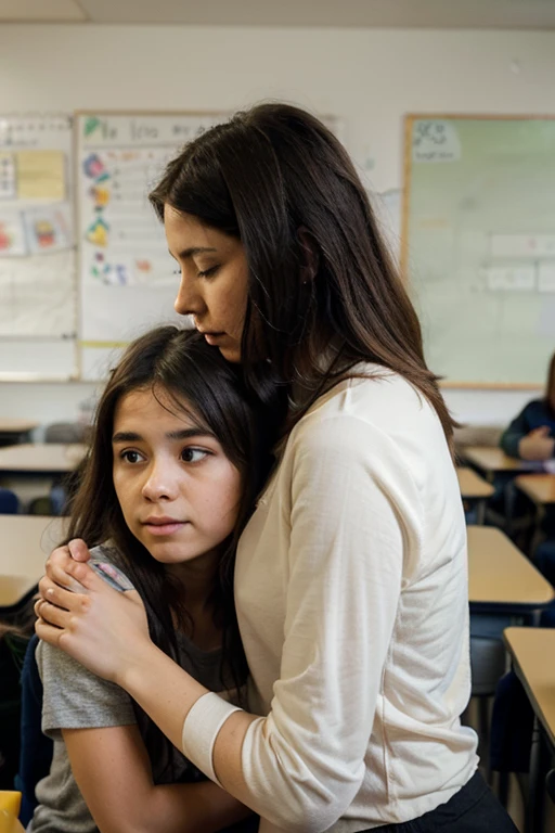female teacher and male student, in class, in close position