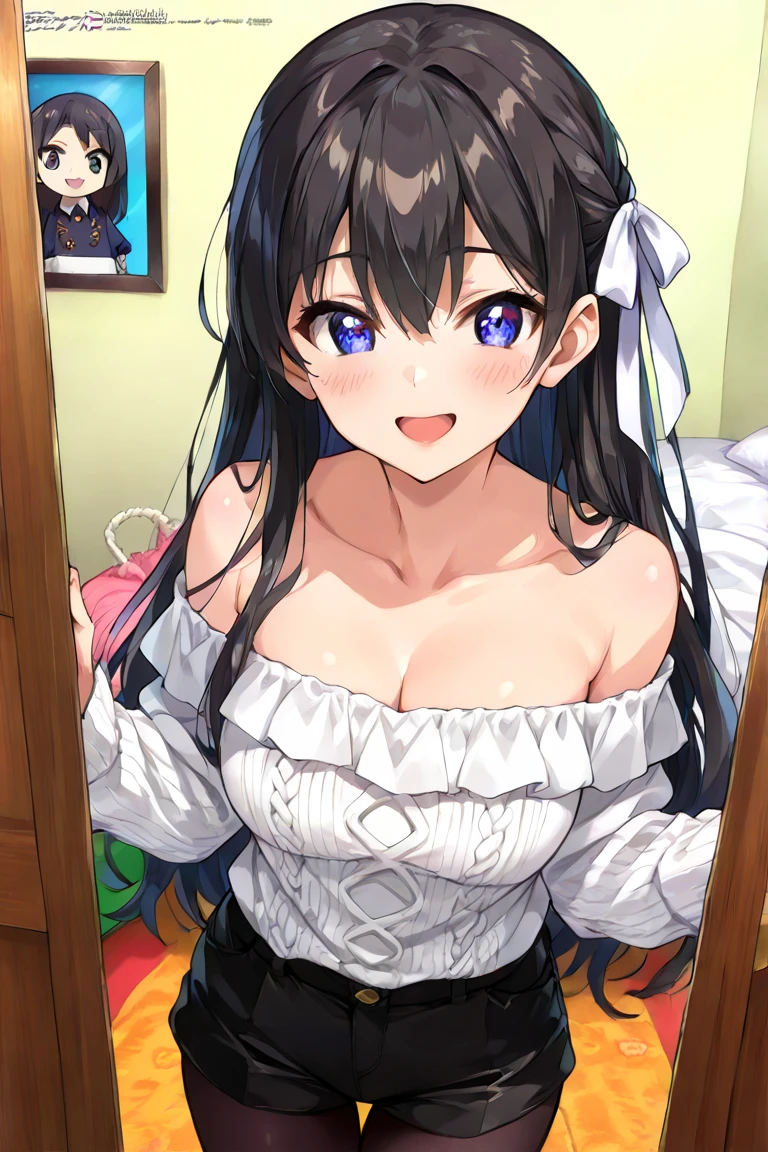1girl, (child), hime cut,
amazing quality, best quality, highres, (sexy lips),
shade, surprised, nose blush, half unworn clothes, shirt,
bikini top, shorts,