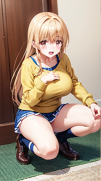 Cute young girl partially undressed　Big Breasts　Her legs are open and her vagina is penetrated by a penis　An erect and exposed clitoris　Random hairstyle　Japanese　Plump areola　Erect nipples　Sexual climax