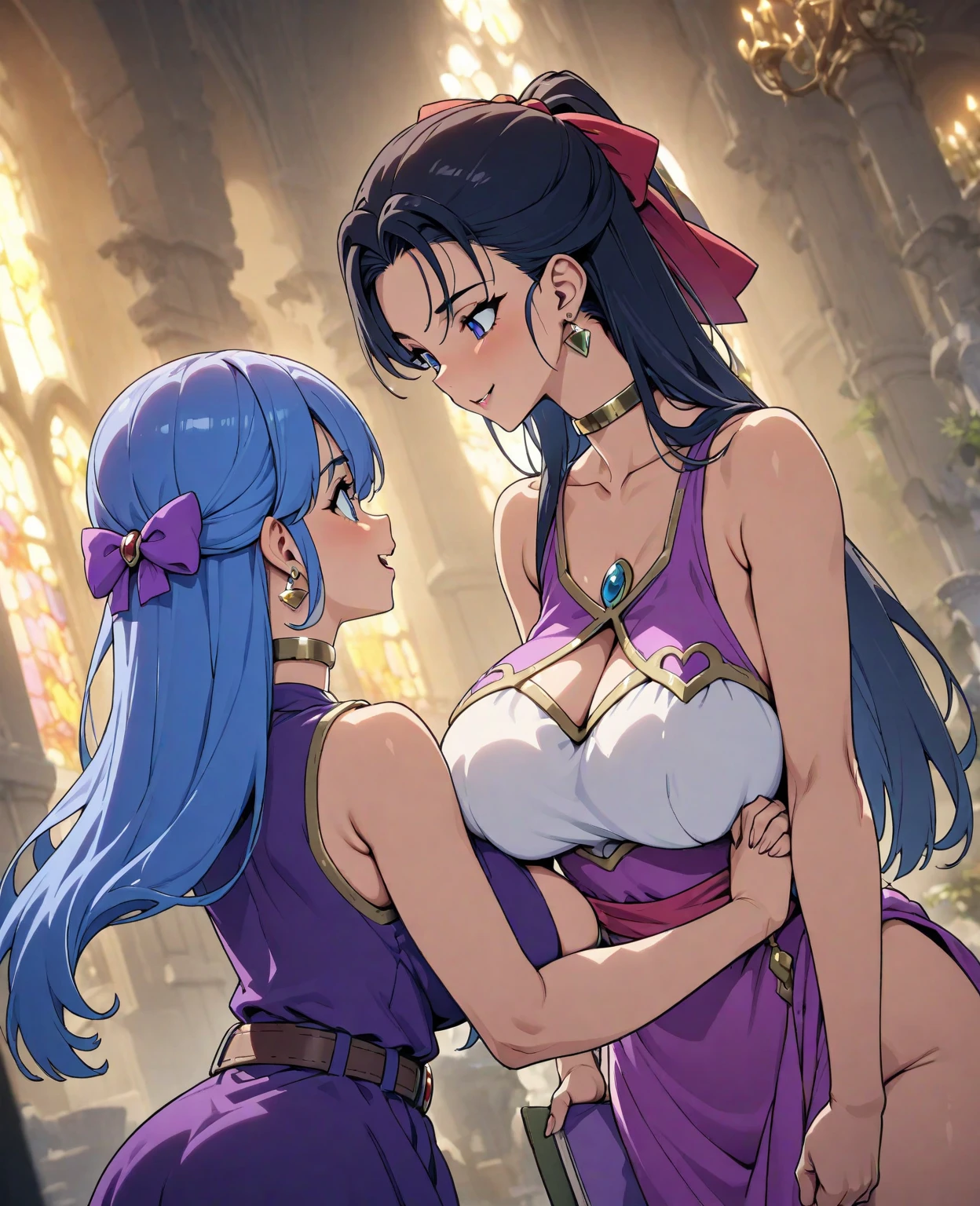 great quality ++ Extremely detailed high resolutionolution, very aesthetic, expressive eyes, (((perfect face))), (((face symmetrical))), ((good anatomy)), (((perfect hands))), (((8k))), UHD, HD wallpaper, (((detailed high cal, (((((1girl)))))), only, masterpiece, La Best Quality, high resolution, Highly detailed, (illustration), beautiful detailed eyes, (((combatant))), ((((full body)))), (((((Miku Izayoi))))), ((((((((purple hair)))))))), ((((((((purple eyes)))))))), (((rvcm_duotone3_haiRstyle))), (((agglutination))), Combination, (((mature female))), (((bangs))), (((blunt bangs))), (((hime cut))), (((hair ornament))), (((Idol))), (((background Concert))), (((background dome))), (((dancing))), (((Singing))), (((((((star-shaped pupils))))))), ((((purpler hair)))), (((purple eyes))), (((pink dress))), (((Sleeveless Dress))), (((pink gloves))), (((pink thighhighs))), (((belt))), (((narrow shoulders))), (((narrow waist))), (((They are smiling))), Long hair, huge, garden of a castle, (((mature female))), masterpiece, Best Quality, ((masterpiece)), ((best calidra derailed)), Upper part of the body, (((face to face look))),

