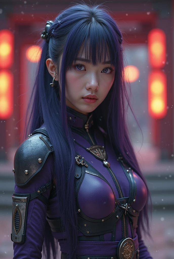 ((realistic)), ((best quality)), ((masterpiece)), (ultra details), 1girl, futuristic, cute face, k-pop idle IVE, messy hair, curly hair, wearing パワードスーツ、mechanical, wearing futuristic clothing, sexy posing, background cyber punk, background neon sign, steam punk, blue nipples, blue nipples, purple nipples, red nipples, yellow nipples, in spaceship