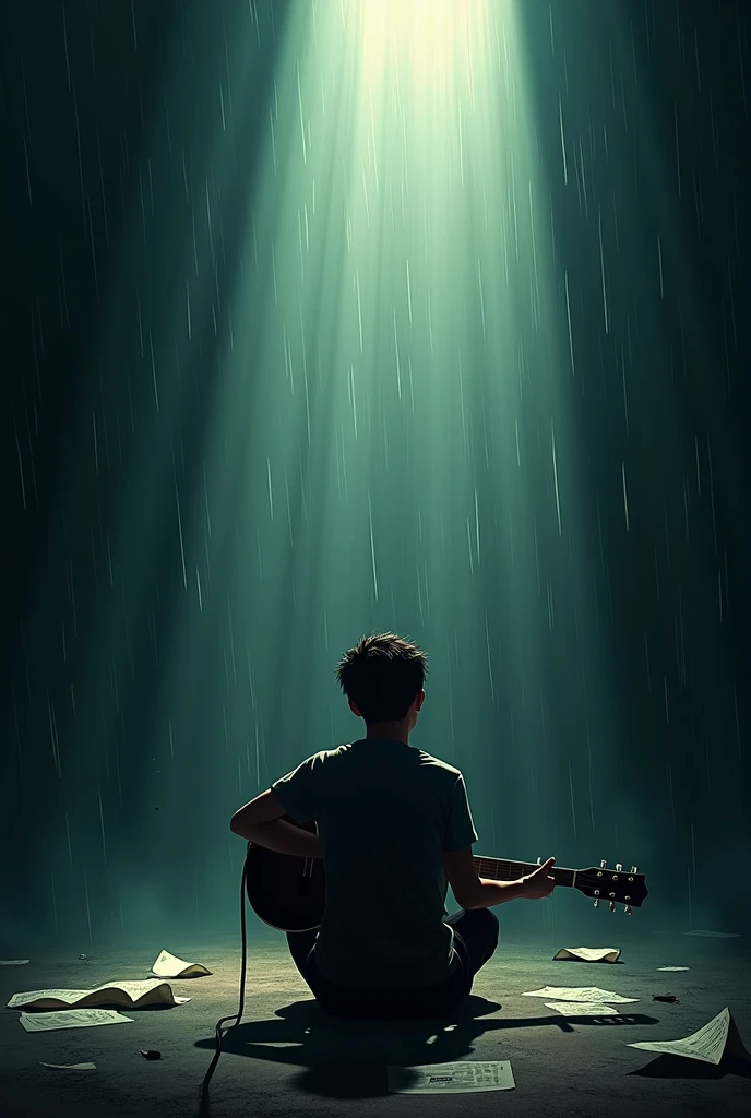 A teenager playing the violin inside a hurricane