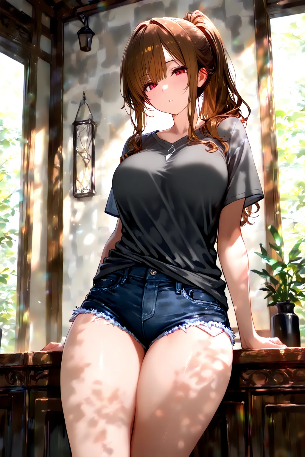 21 years old, country woman, cute underwear, posing with protruding breasts, proud face, showing off crotch