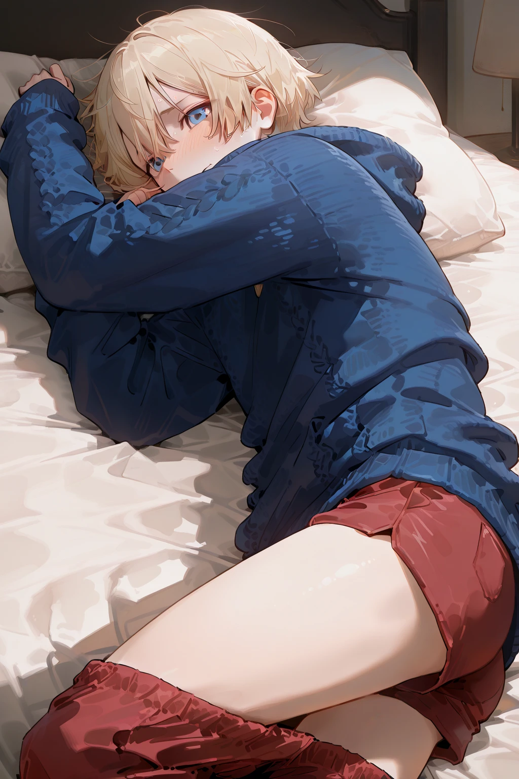 score_9, score_8_up, score_7_up, source_anime, best quality, masterpiece, official art, absurdres, highres, ultra-detailed,waifu2x,Collection: Pixiv 1000,break,1girl, very short hair, pixie cut, medium breasts, slender, pajama, sweat, on back, sleeping, (disgust:0.3), pov, pov hands, sleep molestation, penis, straddling paizuri, grabbing another's breast, lamp, night, bed, indoors, break,(clear line illustration:1.2), super detailed skin, shiny skin, very high resolution, very aesthetic, Best sexual lighting powered by famous artist, 4k, 8k, 16k, cute picture, beauty illustration,photoshop_(medium),,(Detailed Lighting),best anime 8k konachan wallpaper, pixiv contest winner,