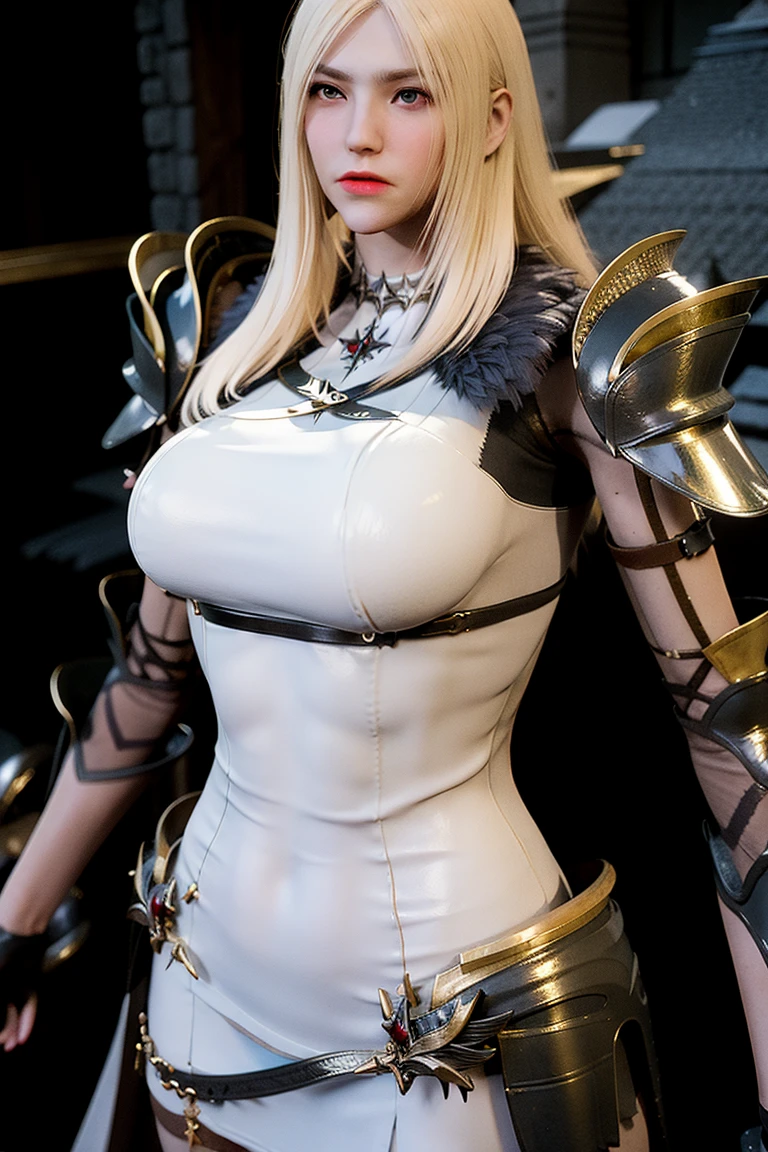 ((female knight)), blonde, ((mature woman)), (26 years old), (huge breasts), nice hips, voluptuous, detailed skin, ((SHARP detail perfect face)), (skimpy clothes), ((thong)), ((seducing viewer)), ((masterpiece)), best quality, (SHARP details), 4k,
