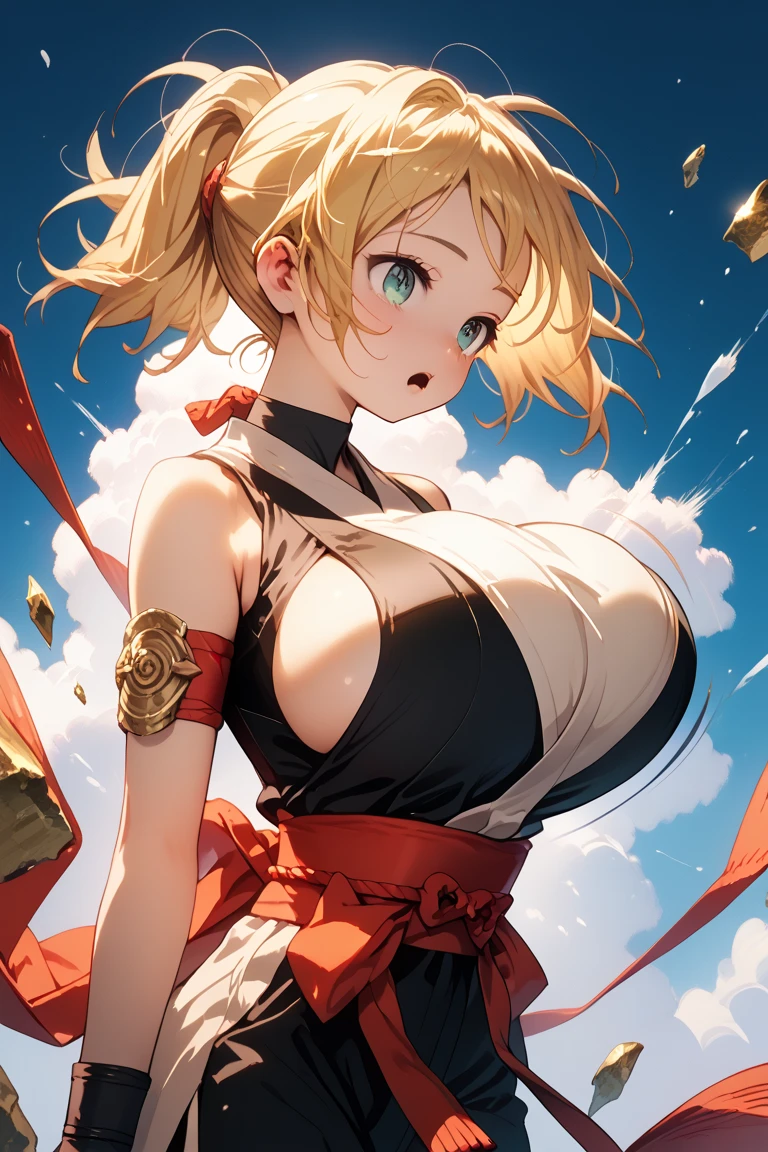 one woman,Detailed contours,Super best image quality,China dress,underboob,From the side down,Beautiful big,Nipples are sagging,Belly exposure,exposing chest,Doggy,underboobだけ見せる,from the side of your feet,blonde,standing position,My clothes are just on my chest,Low - Angle,anime characters,Breasts fully visible,close to the breasts,