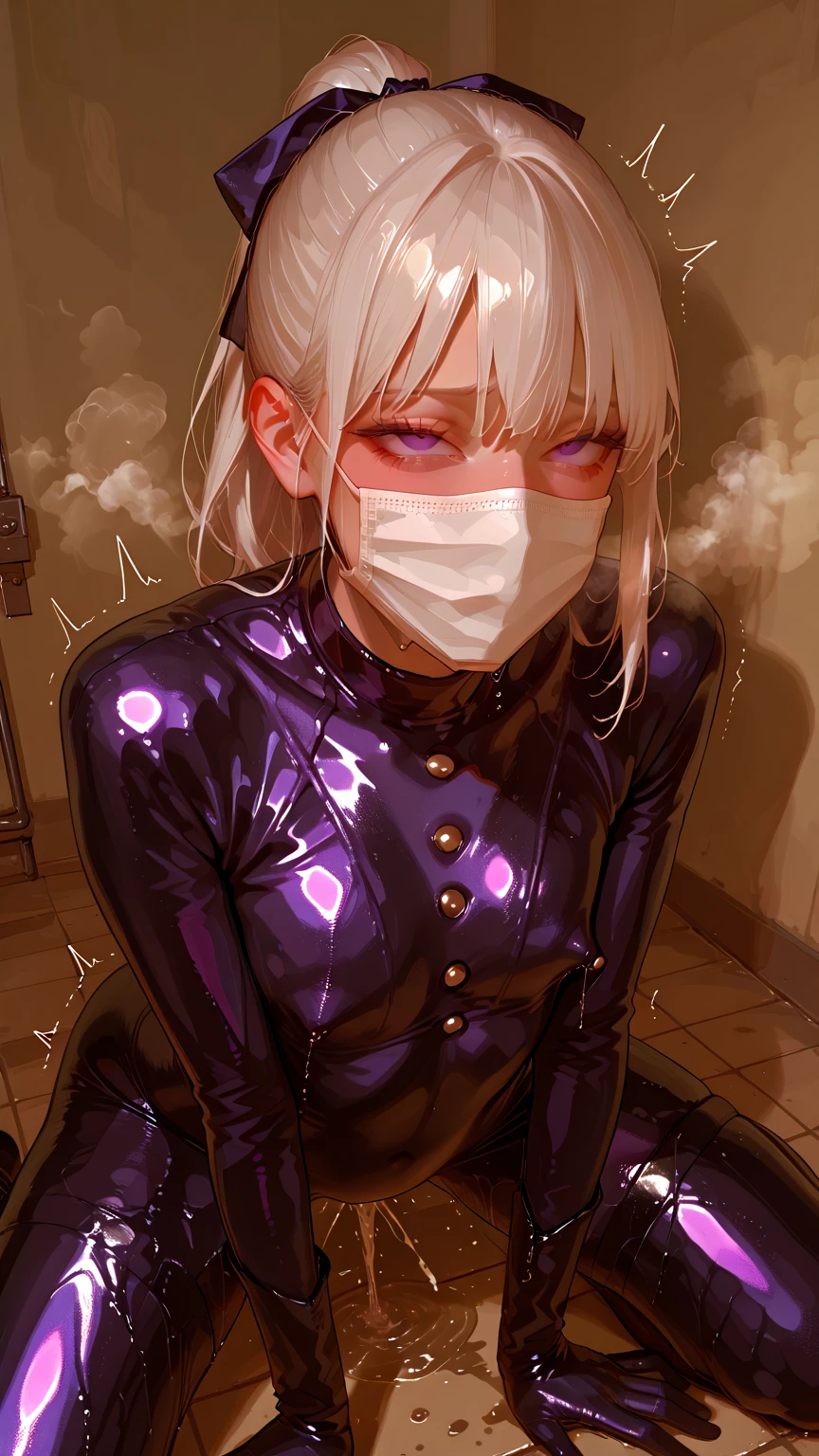 (1girl, white hair, twintails hair) (digital) (in detailed church, (pov doorway, black serafuku, latex, gas mask)) , best quality, <lora:boldline:0.2> <lora:hairdetailer:0.2> gasmask, <lora:gasmask:0.8>