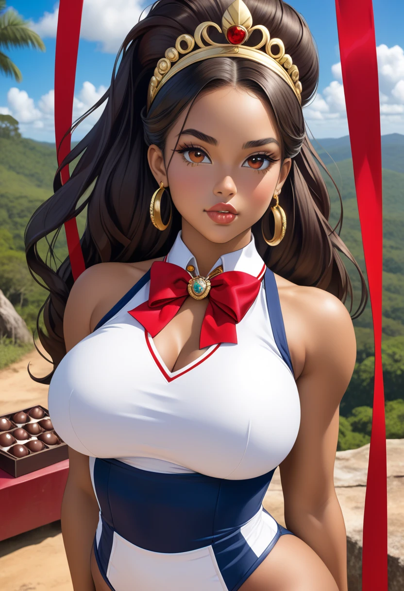 1blackgirl, black girl, Black braided hair, Warrior superwoman, dressed like supergirl, rip top, large breasts pop out, topless, flying in the sky