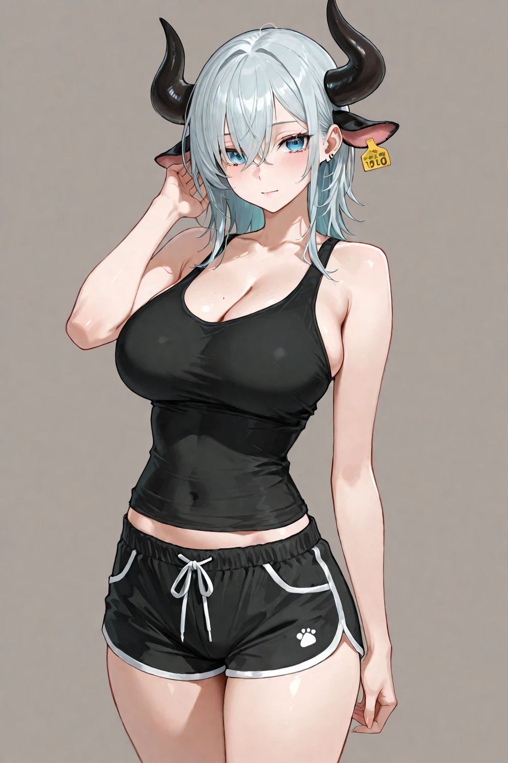 ultra-detailed,(best quality),((masterpiece)),(highres),original,extremely,<lora:shenhe2_xl:1>,hair over one eye,bangs,shenhe,1girl,breasts,solo,jewelry,earrings,looking at viewer,hair ornament,blush,cleavage,navel,sweat,tassel,wet,collarbone,parted lips,hand on own chest,bare shoulders,cowboy shot,see-through,pantyhose,tassel earrings,mole,white background,crop top,white pants,pants,alternate costume,wet clothes,gradient,simple background,gradient background,mole on breast,arm behind back,midriff,tank top,underwear,white pantyhose,camisole,