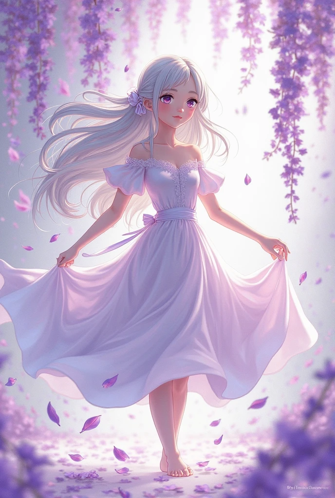 anime girl in a purple dress with long hair and petals flying around her, smooth anime cg art, cute anime waifu in a nice long dress, beautiful anime girl, photorealistic anime girl render, 3d anime girl, beautiful anime woman, render of a cute 3d anime girl, beautiful alluring anime woman, anime styled 3d, anime girl with long hair