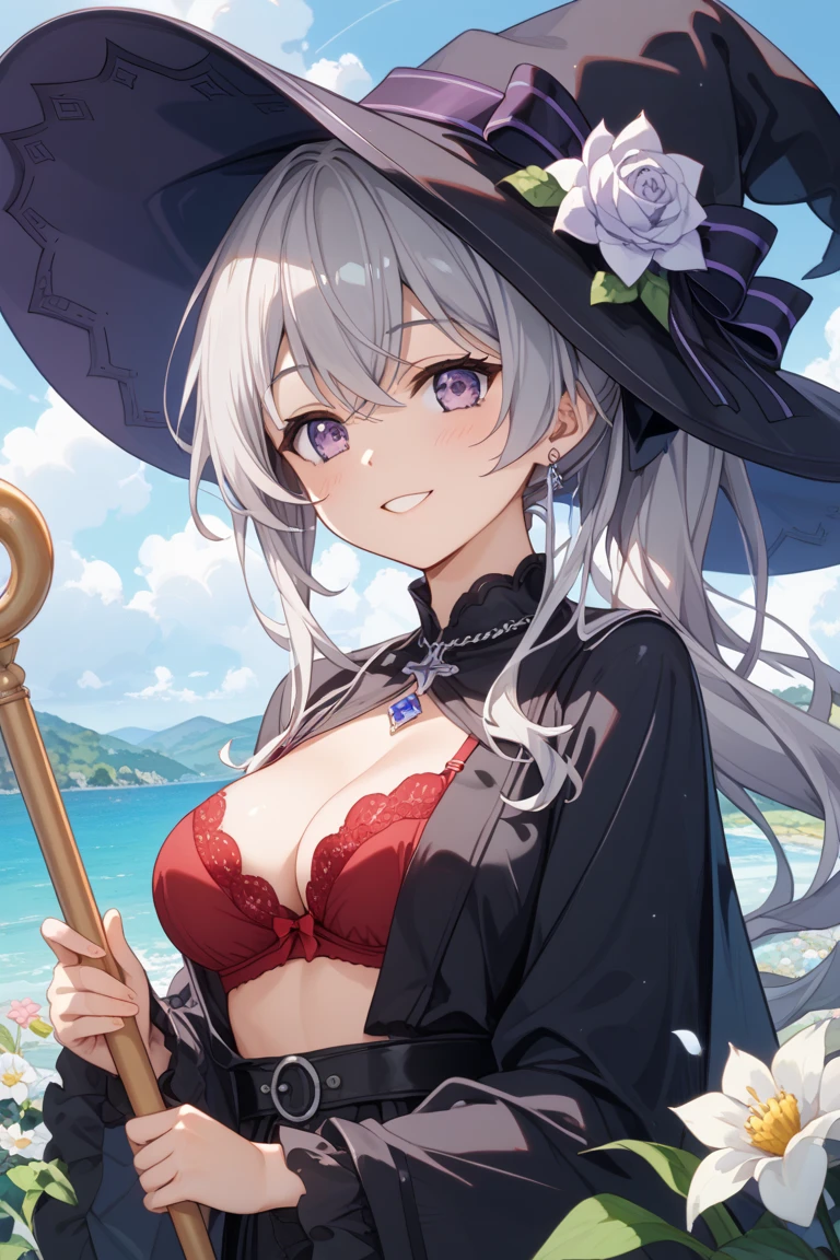 showcasing cleavage, Place your hands behind your back,Open your mouth,
Beyond the Clouds, Surrounded by water, reflection,Breathtakingly beautiful clouds,Light,Dazzling Light,Cinematic Light.Coconut Tree, coastal,((highest quality)), ((masterpiece)),(detailed),High resolution,Sharp focus,Perfect Face,{best illustration},(非常にdetailed CG unity 8k wallpaper),
(((Vibrant colors))),(Realistic eyes, Natural skin texture, Realistic facial details),
,Gold decoration,plastic glitter 肌,1girl,Magisa,young adult,Long Hair,Shiny silver hair,Big Breasts,Red eyes,gigantic breasts,Hair between the eyes,
((detailedなボディ)),(detailedな顔)), cute,Lewd,erotic,Bold,Camel Toe,erection of nipple,Witch's Black Hat,wearing side-tie bikini,((close up head)),(from above),Open your mouth,
Shy laugh,