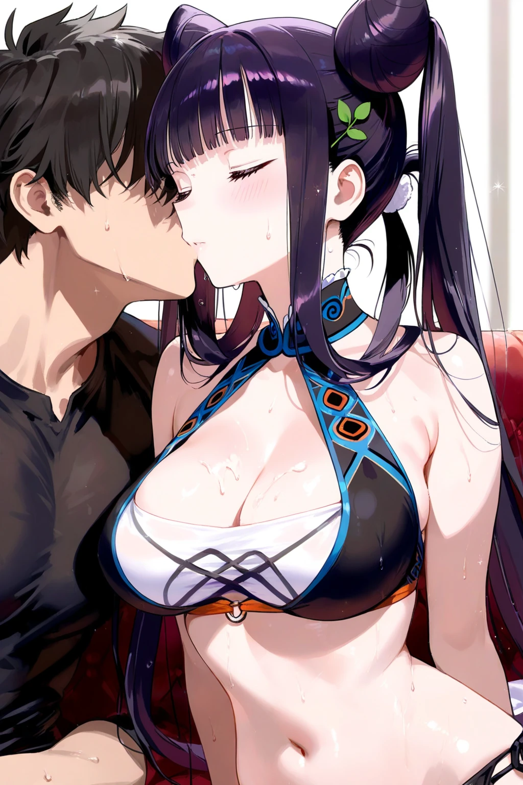 ((best quality)), ((masterpiece)), (detailed), (high resolution), perfect face, 1 Women, (violet slit eyes:1.3), (long black hair), Straight across bangs, (grown-up face:1.4), parted lips, medium breasts, (bikini lingerie:1.2), lower body, (three some sex:1.2), (leaning forward:1.3), (molest), Stimulating, (Embarrassed face), (orgasm:1.2), (She blushed), (anime coloring:1.1), (2 old men:1.4), (Geezer:1.3), (irrigate cum shot:1.2), (too many cum:1.2), Stimulating, (touch buttocks:1.2), (Yamashiro Ren), Mato Seihei no Slave, motion lines, motion blur, bouncing breasts, looking at viewer, a red hair ribbon, 2d, illustration, (Ass rub), (irrigate cum shot:1.3), (???? in front of her buttocks:1.2), POV,